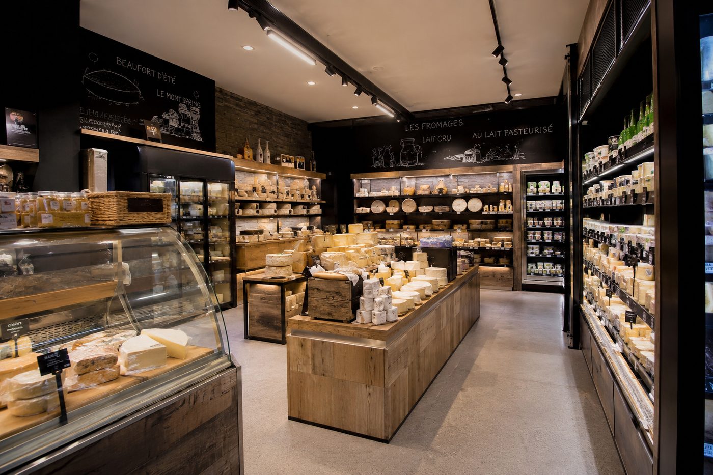 Fromagerie — plateau de fromages et vitrine